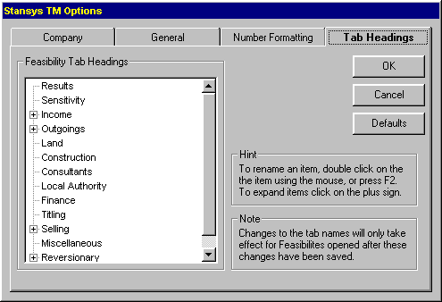 STANSYS™ options screen